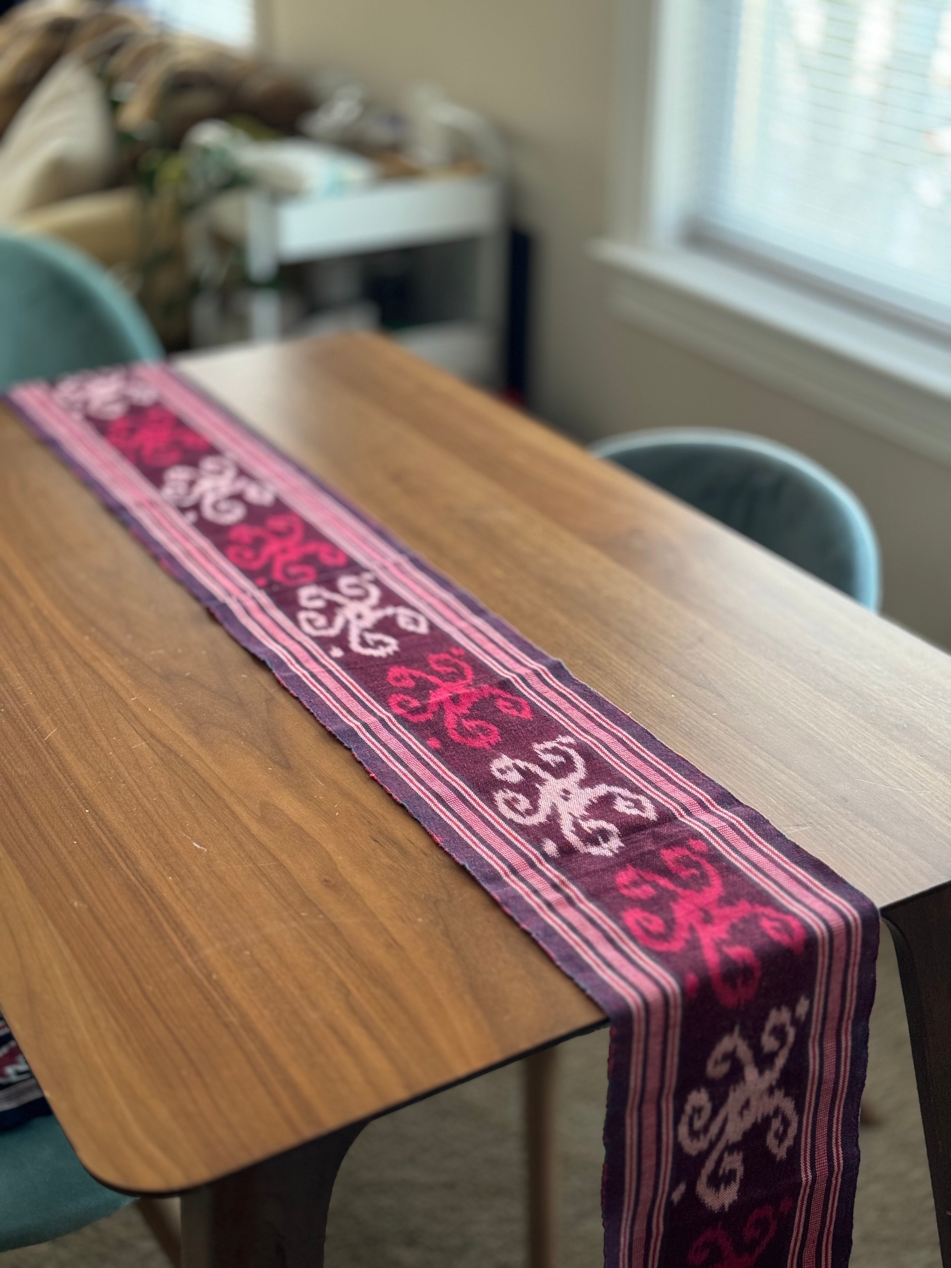Pink and Red Handwoven Scarf Table Shot | Mutiara Heritage 