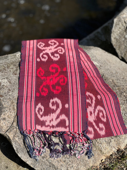 Pink and Red Handwoven TenunScarf Styled Shoot | Mutiara Heritage
