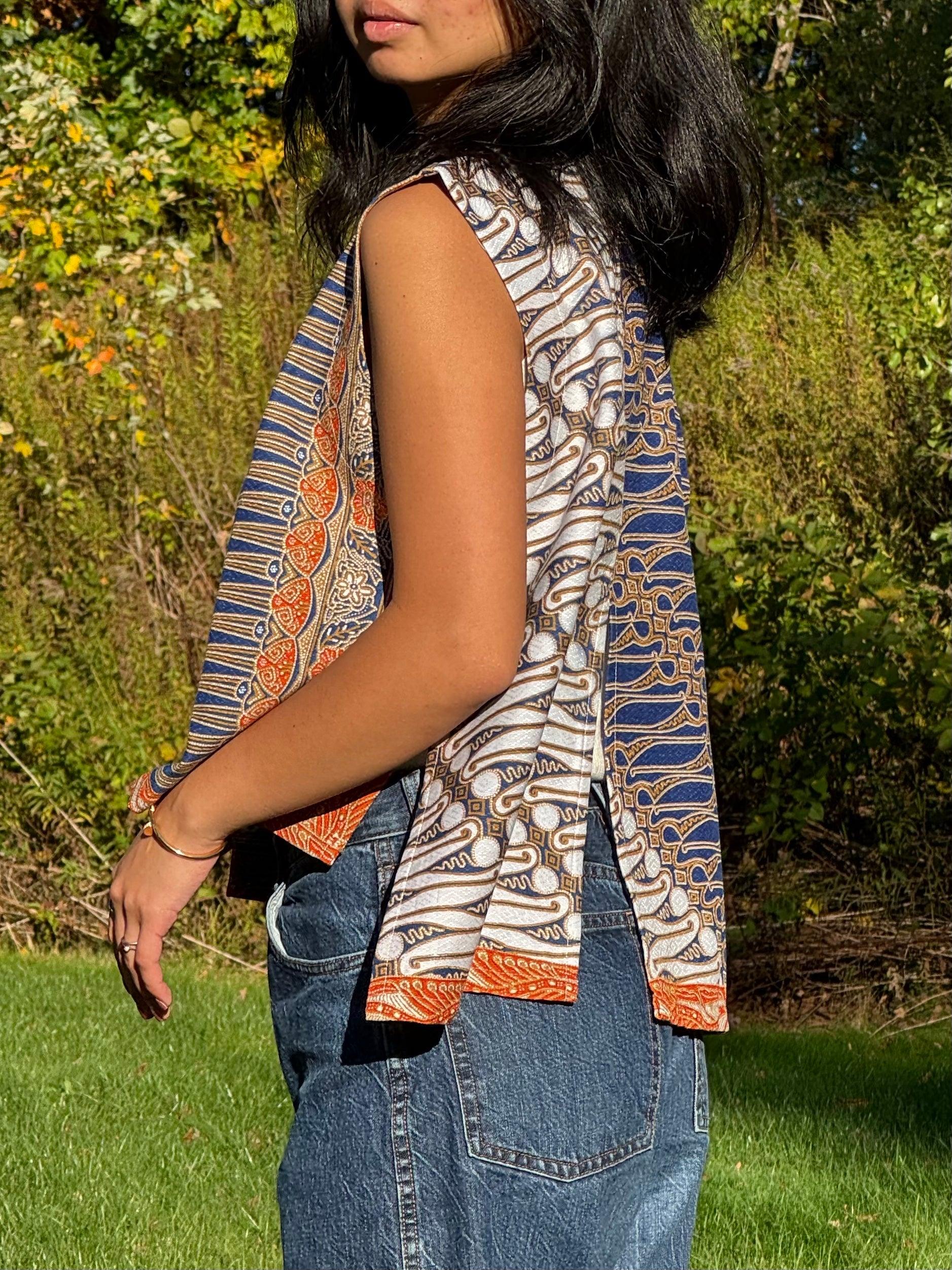 "Poppi" Buttoned Sleeveless Vest Side Shot- Mutiara Heritage