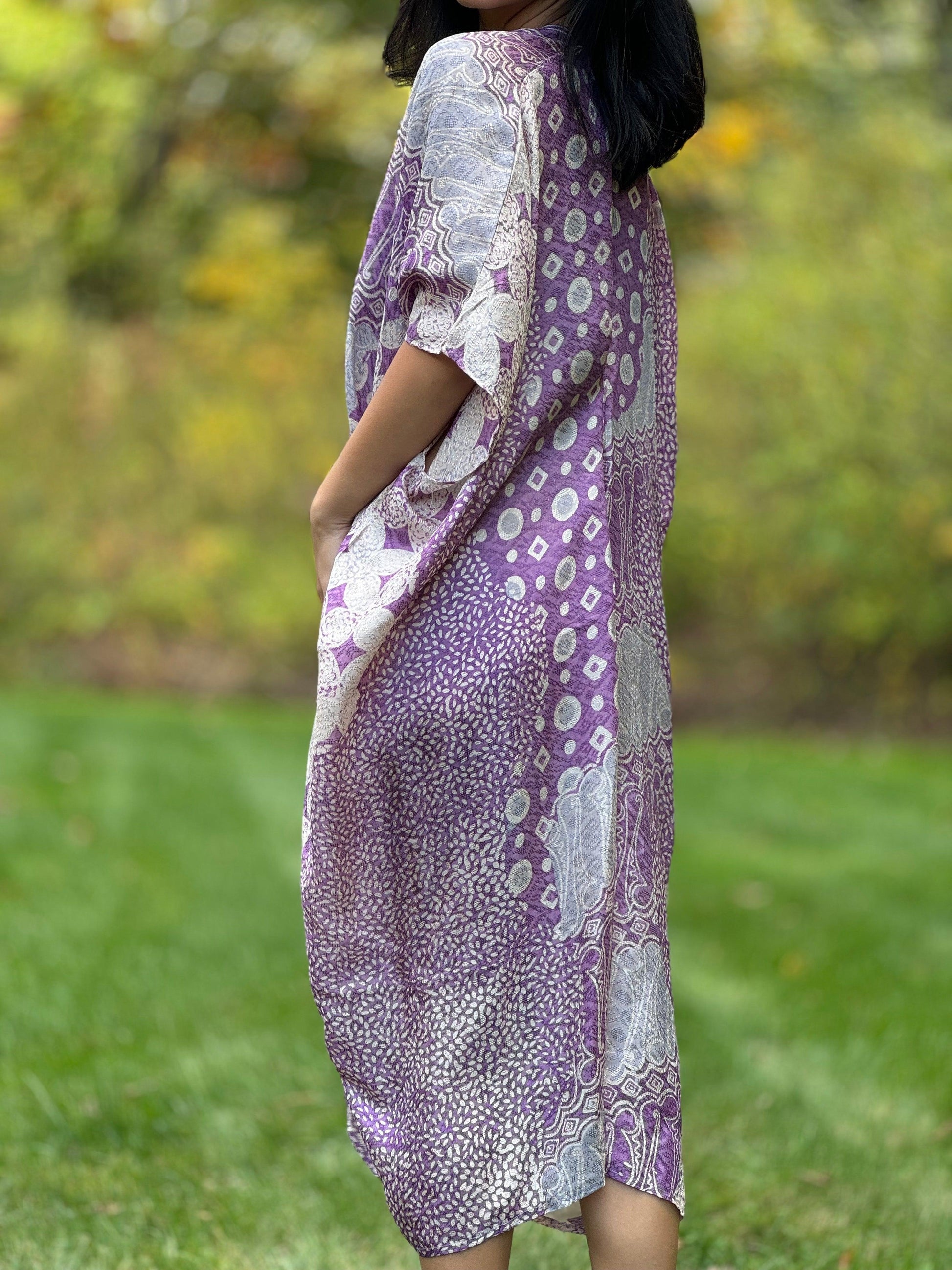 Back Shot of Purple Vicose Kaftan Tunic Dress Coverup - Mutiara Heritage
