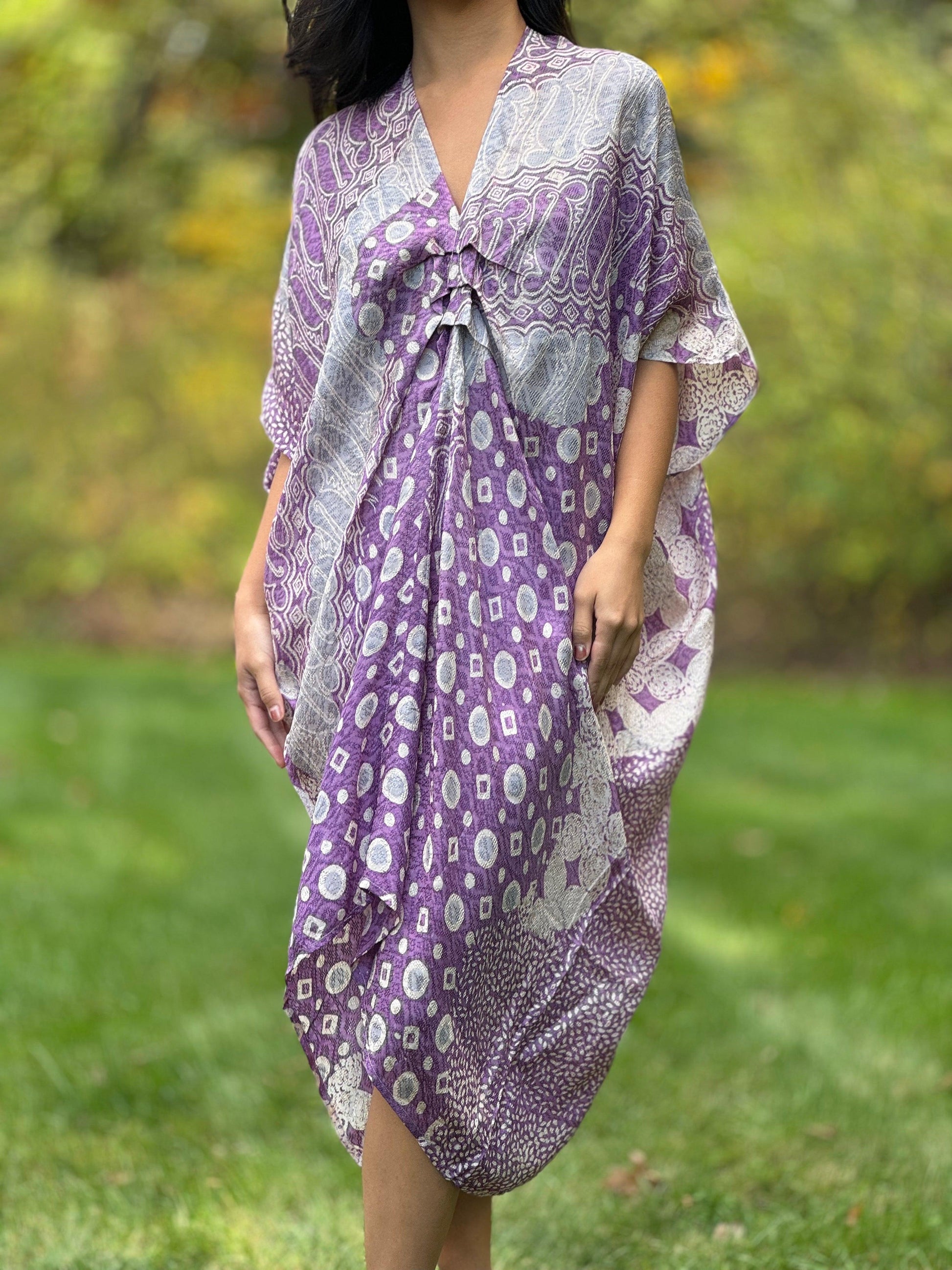 Front Shot of Purple Vicose Kaftan Tunic Dress Coverup - Mutiara Heritage