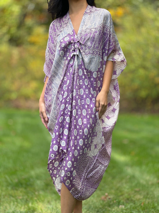 Front Shot of Purple Vicose Kaftan Tunic Dress Coverup - Mutiara Heritage