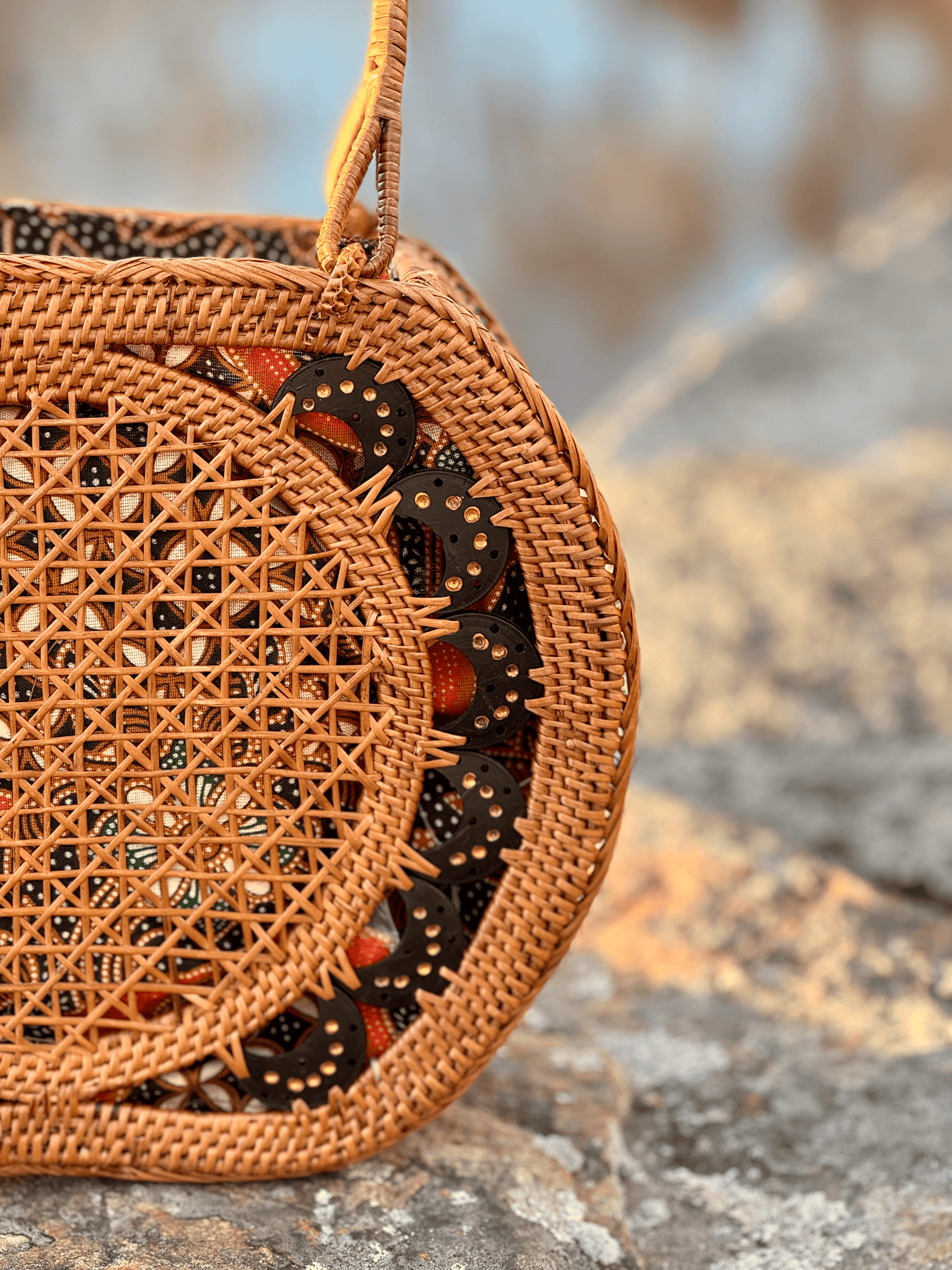 Rattan Wheel Bag Detail Shot | Mutiara Heritage