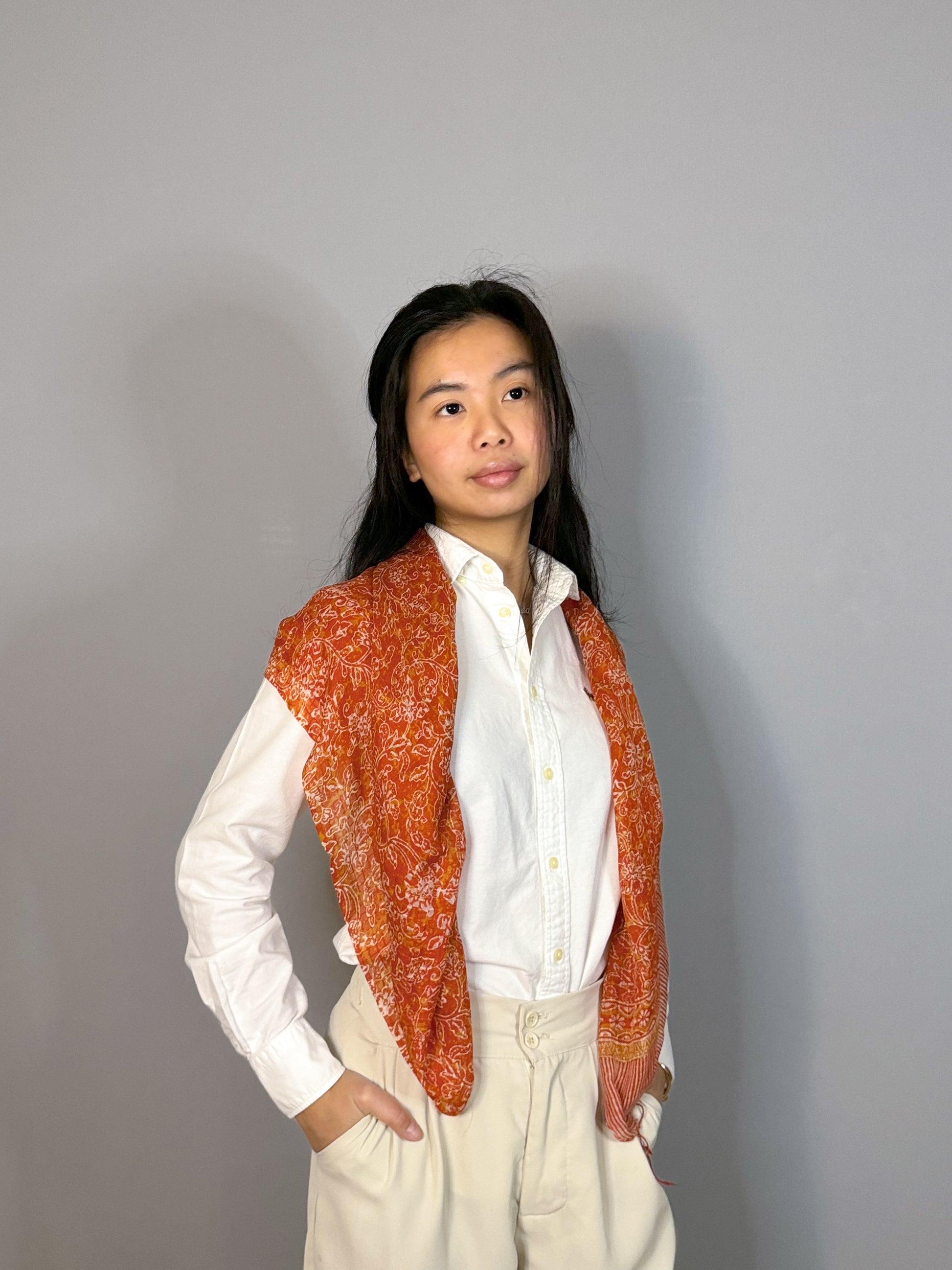 Red Medium Batik Silk Chiffon Scarf | Mutiara Heritage