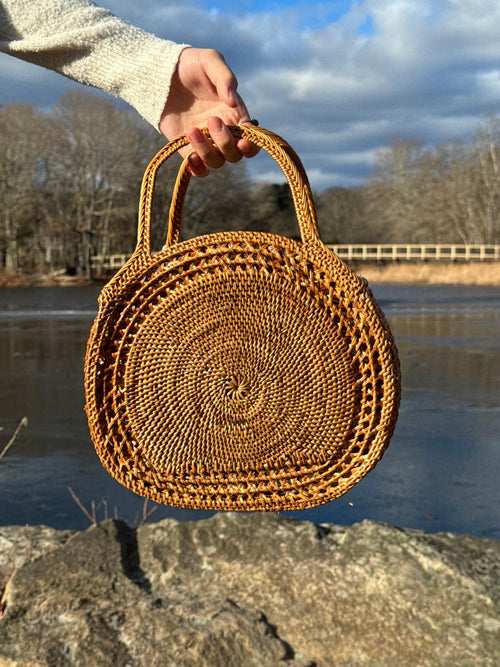 Round Rattan Top Handle Bag | Mutiara Heritage