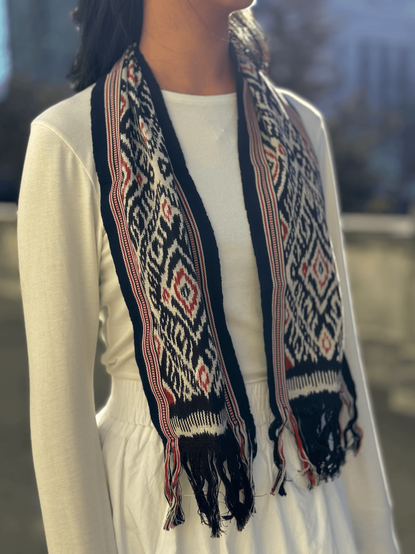 Short Tenun Black and Red Scarf | Mutaira Heritage