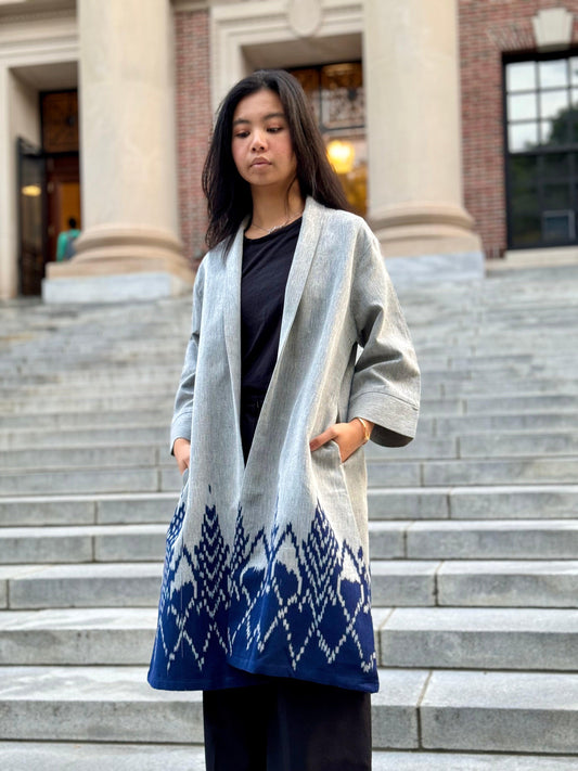 Cotton "Tenun" Woven Long Coat - Mutiara Heritage